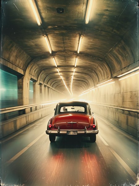 35mm Vintage photo of, Vintage Car Driving Through Stunning Underpass,   <lora:Vintage_Street_Photo:0.85>