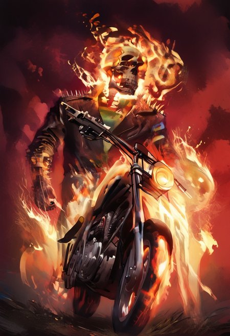 masterpiece, highly detailed,
illustration movie poster portrait of the ghostrider jumping in a motorcycle,
ghostrider, skull head, on fire, leather jacket, leather pants, gloves, spikes, chain, shotgun,
(view from below:1.4),
Freebo_alloy,
ethereal,
sinister tendrils,
dark wisps,
evil essence,
spectral aura, ghostly, 
decaying body,
burning wheels, moon,
abstract,