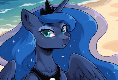 score_9, score_8_up, score_8,score_7_up score_6_up score_5_up score_4_up, source_anime,1girl, solo, upper body, detailed face, petite, (princess luna, my little pony, fur, furry, pony), short, small breast, tail,  beach
looking at viewer, Drantyno Style