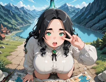 IllusP0s, PonyScores7, source_anime, ah1, IllustriousQual, interesting, exciting, spectacular, wonderful, amazing quality, absolutely eye-catching, very awa,
BREAK <lora:xl_more_art-full_v1:0.2>, <lora:aesthetic_anime_v1s:0.2>, <lora:detailxl:0.2>, detailxl, amazing quality, best aesthetic, absurdres, illustration, Volumetric_Lighting, ultra-detailed, very aesthetic, intricate details, best_quality, lazympos, <lora:Add_Details_v1.2:0.4>, <lora:quality_modifiers_masterpieces_v1:0.2>, anime style, <lora:HDA_Detailer:0.3>, <lora:natsumi_style:0.2>, <lora:by_usakun-pony:0.2>, by usakun, <lora:Akina_Bbw_Style_-_PonyXL:0.2>, AkinBw,
BREAK (((v over eye))), dynamic pose,
BREAK 1girl, mature female, (curvy), round-chin, caucasian, <lora:ETO_OC_Illustrius:0.5>, eto_oc, skindentation, (plump), thick thighs, wide hips, busty, voluptuous, round ass, {gigantic breasts|large breasts}, <lora:plussizegirls_IL:0.3>, <lora:plussizegirls_pony:0.3>, <lora:shinyskin2:0.2>, glistening skin, HDA_FatGirlXL, <lora:perfection style:0.2>, perfection style, perfection, 
BREAK ((Explore the ancient city in an archaeologist's outfit with a pith helmet and map)),
BREAK (curly hair), long hair, (black hair:1.4), (parted hair:1.7), messy hair, kinky curls, detailed hair, <lora:hairdetailpxl:0.2>, hairdetailpxl,
BREAK (half green and brown eyes), (colorful eyes), (multicolored eyes), (downturned eyes:1.4), expressive eyes, perfect eyes, eyes hd, detailed eyes, (round face:1.2), (thick eyebrows:1.3), (plump face), lips, <lora:Round_face:0.2>, iris lines, <lora:Detailed eyes-Illustrious:0.3>, iris and pupil, soft shimmer on the iris,
BREAK (((expression moaning softly kneeling expression))), Expressive, emotional, looking at viewer, Face Detailed, <lora:Expressive_H:0.2>, Expressiveh, <lora:Emotional_Anime_Expressions_PonyXL_Concept:0.2>, <lora:Best_Facial_Expression_LoRA_PONY:0.2>, looking at viewer, <lora:Detailed expressive EXEV style -XL Pony V1.0:0.2>, FaceDetail, <lora:Best_Facial_Expression_Helper_XTREME_ILLU:0.4>, kaogei,
BREAK (((a lofty mountain range, featuring towering peaks, swirling mists, a mystical ambiance))), (((corrupted file))), 4k, 8k, Ultra HD, Masterpiece, Best quality, Detailed background, foreshortening, extreme perspective, full_details, <lora:AddMicroDetails_Illustrious_v4:0.3>, addmicrodetails,