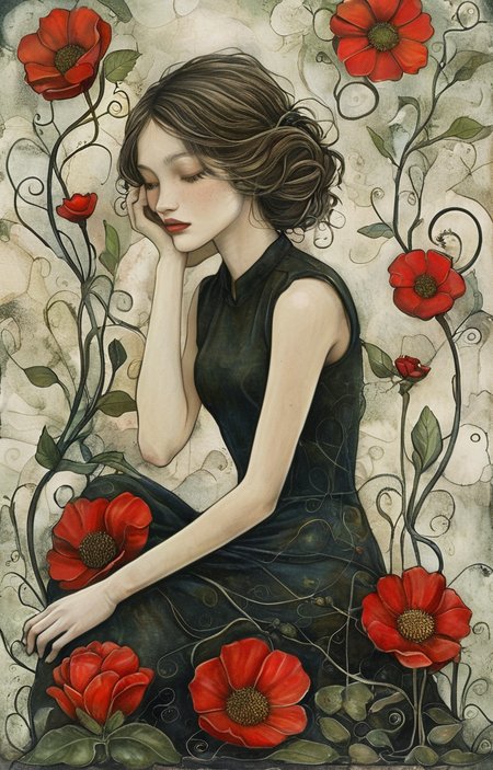 masterpiece,best quality,<lora:tbh220-sdxl:0.9>,illustration,style of Jessica Galbreth A bottle of perfume in garden