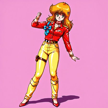 <lora:moto-girl-IL_v1:0.6>moto-girl,  1980s(style), solo, retro artstyle, BREAK
smile,
full body, standing,
beatuiful face, best quality,
no background,