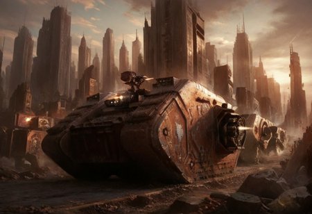 score_9, score_8_up, score_7_up, rating_safe, concept art, semi-realistic, no human. 
Vehicle.
War, City.