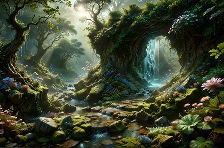 Elven portal: A hidden waterfall cascades down moss-covered rocks, concealing a shimmering portal framed by intertwined vines. Delicate, bioluminescent flowers bloom around the entrance, casting an ethereal glow on the swirling mist that conceals the wonders beyond. (Elfpunk, intricate details, high resolution) 
award winning artwork,
many details, extreme detailed, full of details,
Wide range of colors., Dramatic,Dynamic,Cinematic,Sharp details
Insane quality. Insane resolution. Insane details. Masterpiece. 32k resolution.
 <lora:add-detail-xl:0.95> <lora:casting shadow style v2:0.1> casting shadow style, cucoloris patterned illumination <lora:CinematicStyle_v1:0.1> <lora:Disturbia:0.1> <lora:dvr-lnds-sdxl:0.1> dvr-lnds-sdxl <lora:Glowstick_SDXL:0.1> mad-glowstick <lora:MJ52:0.2> <lora:princess_xl_v2:0.1> <lora:ral-anmwrlds-sdxl:0.1> ral-anmwrlds <lora:ral-apoctvisn-sdxl:0.1> ral-apoctvisn <lora:ral-cltc:0.1> ral-cltc <lora:ral-dissolve:0.1> ral-dissolve <lora:ral-ertmsphr:0.1> ral-ertmsphr <lora:ral-fluff:0.1> ral-fluff <lora:ral-fntsyrlms-sdxl:0.1> ral-fntsyrlms <lora:ral-mtclniscp-sdxl:0.1> ral-mtclniscp <lora:ral-porcelain:0.31> ral-porcelain <lora:ral-pxlprtcl:0.1> ral-pxlprtcl <lora:ral-vlntxplzn:0.1> ral-vlntxplzn <lora:ral-vbrntacyl-sdxl:0.1> ral-vbrntacyl