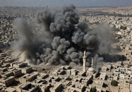 <lora:Smoke_XL:1>, middle shot, ancient Palestinian bombed out city with Mosque, helicopters overhead,  in the form of smoke_xl