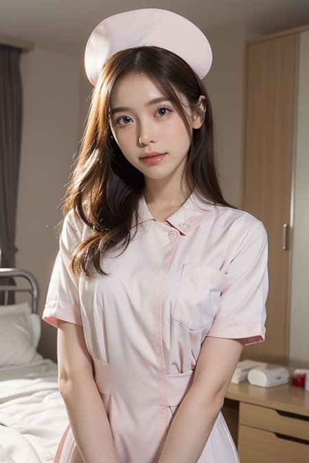 (nurse, nurse uniform:1.477), shiny skin, slim body, ((small breasts)) Asian woman, Japanese woman, (cheek poking), ((narrow waist)), (wide hips), hospital bed, pov, photo,  stethoscope, (pink lingerie:0.8), pale skin, 1girl, ultra high res, realistic photorealistic, ultra-detailed, finely detailed, high resolution, perfect dynamic composition, (perfect eyes), (detailed eyes), solid circle eyes, ccurate, sparkling eyes, (clean eyes), anatomically correct, super detail, textured skin, extremely detailed face and eyes, detailed facial features, ((perfect face))