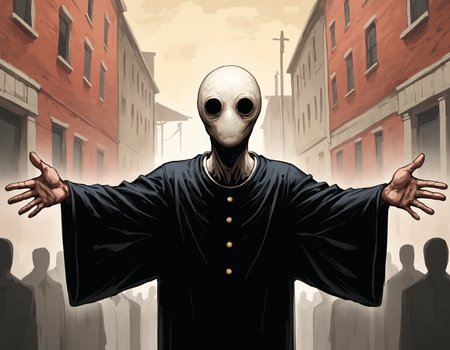 score_9, <lora:The_Grey_Ones:0.6> gr4y0ne, horror \(theme\), politician, empty eyes, withered skin,  solid eyes, upper body, podium, many eyes, outstretched arms, outdoors, no mouth, large crowd