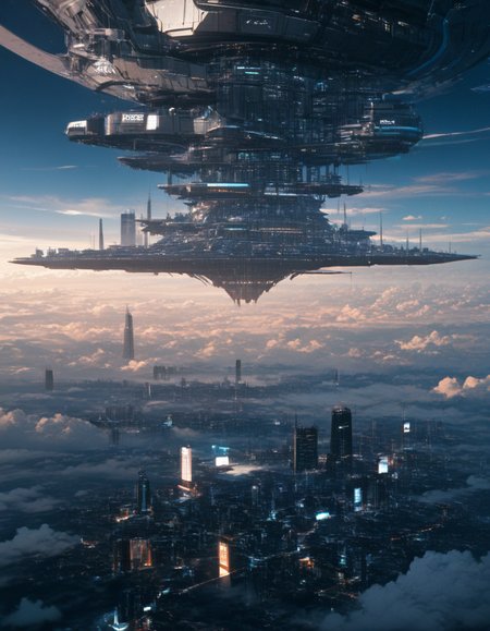 <lora:City_Worlds_01_Effects_xlc:1> photo, masterpiece, high score, great score, absurdres, citybkg, cyberpunk, ambiance, day, clouds, in a vast valley, tiny spaceships in the sky, detailed, tiny elevated highways, tiny design buildings, futuristic, far above view, high buildings, illuminated, city lights, city in the clouds, lots of clouds, haze in the background, epic scale, phot22,