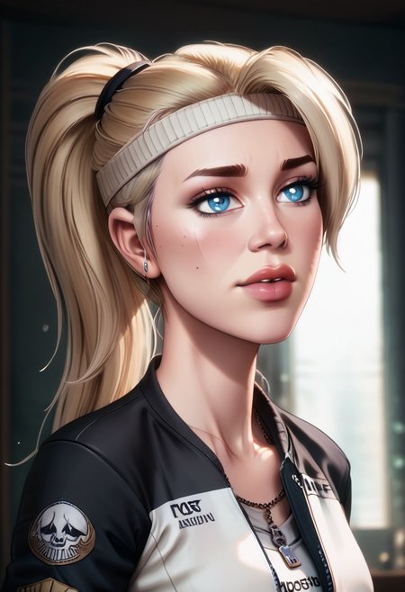score_9, score_8_up, score_7_up, score_6_up, PRSNL_3_1, uncensored, pupils black dots, lips,
upper body, best quality, masterpiece, 4k, realistic, warm light,
MKSonya, 1girl, blonde hair, ponytail, blue eyes, long hair