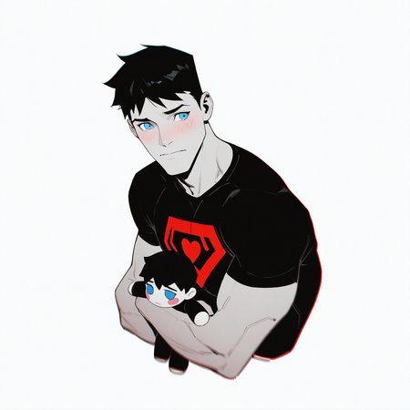 <lora:CONNER_KENT:1>conner, solo, blush, short hair, blue eyes, simple background, shirt, black hair, white background, 1boy, holding, upper body, male focus, heart, stuffed toy, t-shirt, spot color, doll, character doll, holding doll, merchandise, multiple boys, 2boys, looking at another
,dynamic view, detailed background, motion blur, film grain, abstract, natural lighting, fantasy, cinematic, dynamic view, very awa, masterpiece, best quality, absurdres, newest, perfect quality, detailed background, intricate details, (artist:fl \(l-fl\):0.7), (artist:tooboshoo:0.7), (artist:dizdoodz:0.8)