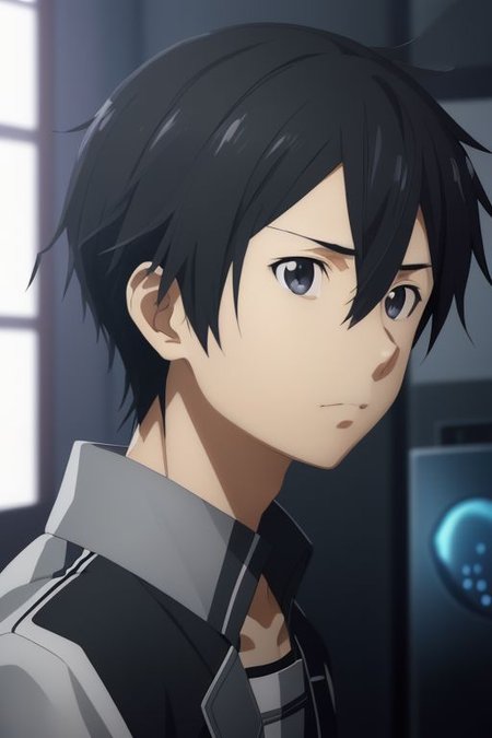 high resolution, solo, best quality, 1Boy, Kazuto Kirigaya, portraits, Black Hair, Black Eyes, Science Fiction, OverallDetail