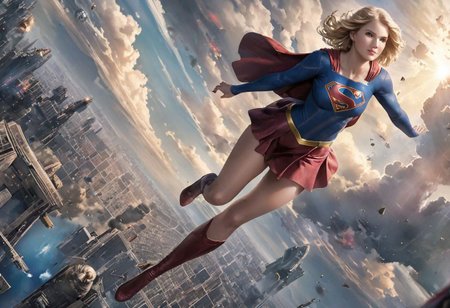 (best quality, masterpiece, colorful, dynamic angle, highest detailed) realistic portrait beautiful concept art of Supergirl scene when she flies through the multiverse