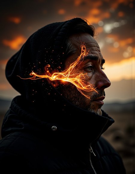 A highly detailed cinematic photography.
Light Trails Photography by Aaron Siskind and Farah Mahbub of a person with head replaced by an corrupted digital glitch effect, Completely The world of the Lord of the Rings, pure black, detailed, aesthetic of land art with evolving atmosphere, procedural sky, crisp details, iconoclastic supreme masterpiece with high-quality details, amber and crimson colors, silhouette dazzling light, enigmatic andmenacing and overwhelming atmosphere, raw details, complete sharpness, blurred background.