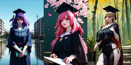 highly insanely detailed, masterpiece, top quality, best quality, highres, 4k, 8k, RAW photo, (very aesthetic, beautiful and aesthetic), 
__lazy-wildcards/subject/costume/graduation_robe/prompts__, 
<lora:gradgown:1>, 
(1girl:1.3), solo focus, 
(__lazy-wildcards/char/haircolor__), 
__lazy-wildcards/dataset/background__, 
__lazy-wildcards/subject/moment/random/prompts__âââ