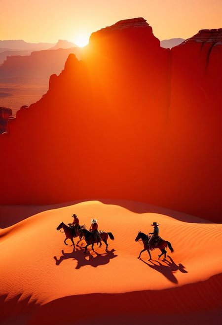 ispzxll, diorama, isometric, miniature, volumetric lighting style, intricate details, old west, americain frontier, wild west, cowboy era, desert, rocky mountains, red rocks, riding horseback, race, horse, fast, mountain view, dynamic frame, long shadows, golden hour, epic