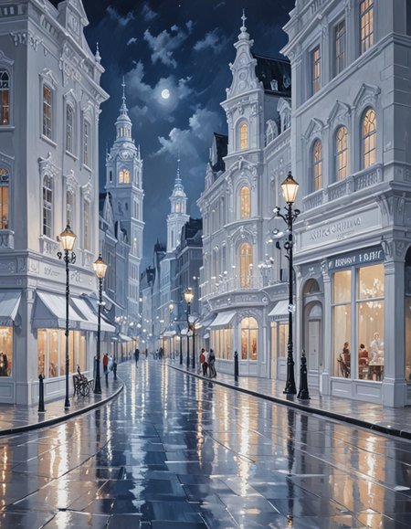 novuschroma68 style white city street scene at night  <lora:sdxl_lightning_8step_lora:1> <lora:novuschroma68 style:1>