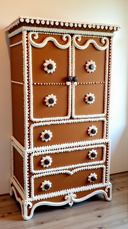 GingerbreadStyle and made entirely out of gingerbread and frosting, a dresser
<lora:GingerbreadStyleFlux:0.9>