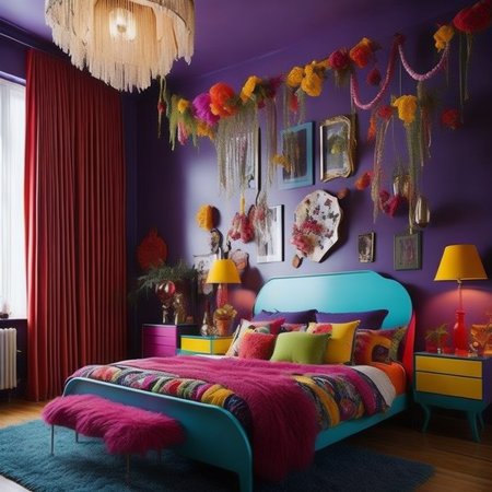 <lyco:kitsch_style_interior_design_Sa_May:1.0> kitsch  style interior design  of bedroom multicolor