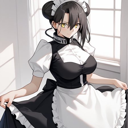<lora:Takeuchi_Takashi_PonyXL_style_v01:1>
<lora:agent.pony:1>
score_9 , score_8_up , score_7_up , source_anime , 
masterpiece , best quality , ultra-detailed , 
BREAK
agent \(girls' frontline\), maid
1girl , woman , huge breasts , light smile , light blush , ((jeanne d'arc (fate)):0.5)  , 
long black hair  , maid dress ,  
yokozuwari