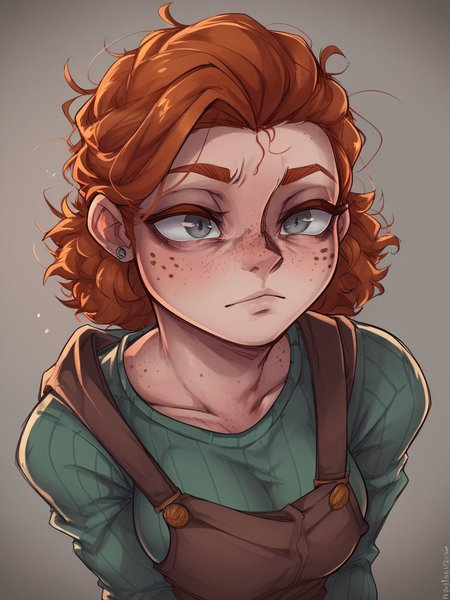 score_9, score_8_up, score_7_up, score_6_up, score_5_up,  <lora:MerryRemembrancerXLP:1> merryremembrancer, 1girl, ginger hair, freckles, grey eyes,