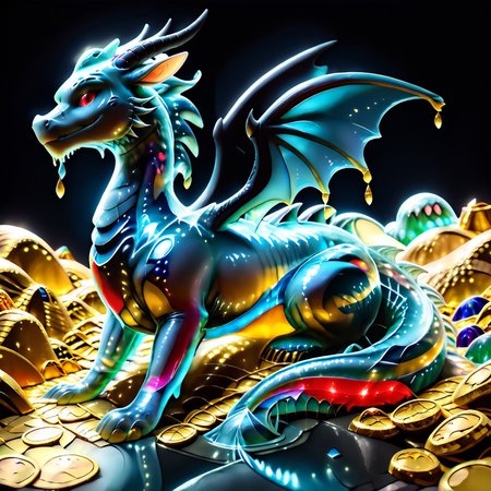 1dragon, highly detailed black  dragon, black dragon made out of slime, scaly black slime dragon, slime dragon with red eyes, black slime dragon laying in its hoard, black slime dragon with wings, dragon wings, detailed claws, detailed feet, detailed tail,
multi-colored gems made out of slime, in a room of treasure made out of slime, tiny gold coins and bars made out of slime, piles of tiny coins, piles of tiny gold slime coins, piles of gold slime, tiny gold slime coins, only tiny coins, translucent slime coins, 
treasure-room, treasure, gemstone, coins, gold bars, gold pile, 
everything made of slime, No simple background,
((translucent slime)), ((transparent slime)), (bioluminescent slime), sl1m3, slime, ais-blmn, watce, je11y, thickwater, great lighting, ral-lava, even lighting, no bright spots, saturated colors,