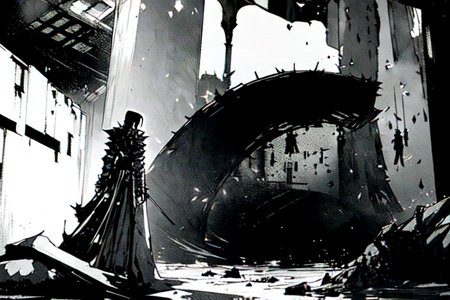 highly insanely detailed, masterpiece, top quality, best quality, highres, 4k, 8k, RAW photo, (very aesthetic, beautiful and aesthetic),  
tsutomu nihei,nihei_tsutomu,blame!,blame gakuen!,abara,TNstyle,sidonia_no_kishi,(tower,megastructure in background,deep horizon,mausoleum,giant room,lab,sidonia \(ship\),tunnel,hangar,space,spacecraft,city ruins,stairs),drainpipe,light particles,empty,dark background,cyberpunk,science fiction,flock,open space,decrepit,blm,dystopia,destroyed, 
<lora:ABARA:1>, 
(1girl:1.3), 
solo focus, 
shadowy mauve background,âââ