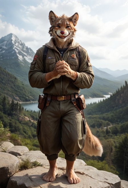 (((Barefoot furry character, full body, cinematic setting, furry male, plantigrade)))
(((rain))) keeps falling down - down
into the rivers of life
into the oceans of this world
and back up into the sky
((mountains of gold))
are shrinking in time
they vanish into space
revealing your true face
what is the meaning of all that is? 
just for a start...
I can feel your ((smile))
right in my heart
time is calling name by name
come back to me
enchanted by the sound 
the souls swirl around and around
((time is calling)) name by name
come back to me
enchanted by the sound 
my soul bursts into flames 
BREAK, intricate details, highly detailed, extreme detail, octane render, fine art, best quality, highres, (detailed face:1.5), ((full_body)), UHD, (((perfect hands))), low light,