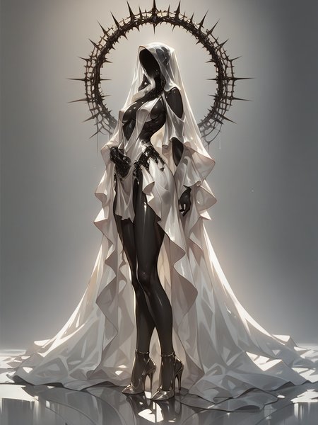 score_9, score_8_up, score_7_up, score_6_up, score_5_up,  <lora:al13ng0dXLP:0.7> al13ng0d, solo, veil, black skin, curvy, shiny skin, full body, high heels