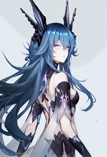 score_9, score_8_up, score_7_up, score_6_up, score_5_up, score_4_up, source_anime, 1girl, solo, 
LostLullaby, light purple eyes, blue hair, long hair, Lost clothes, headgear, 
masterpiece, best quality, very aesthetic, absurdres,