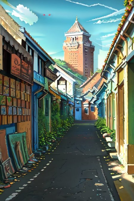 architecture, building, (shophouse), (Art Deco Architecture, skyscraper, art deco), cityscape, scenery, Southeast Asia, George Town, Penang, vintage, historical, heritage, orange tiled roof, pedestrian arcade, narrow facade, long windows, people, crowd, street vendors, road, perfect proportions, perfect perspective, 8k, masterpiece, best quality, high_resolution, high detail, photorealistic,  no humans, scenery, landscape,  nature, forest, tree, plant, mountainous horizon, river, day, sky, cloud, sunlight, sunbeam, outdoors, , building, house, shiny, still life, blurry, blurry background