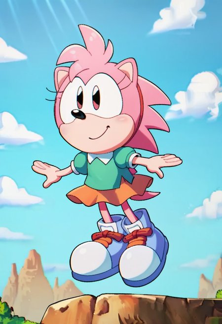 score_9, score_8, score_7, source_furry, amiroze, full body, blue sky, puffy short sleeves, cloud, blue footwear, sideways mouth, happy, boots, closed mouth, blurry