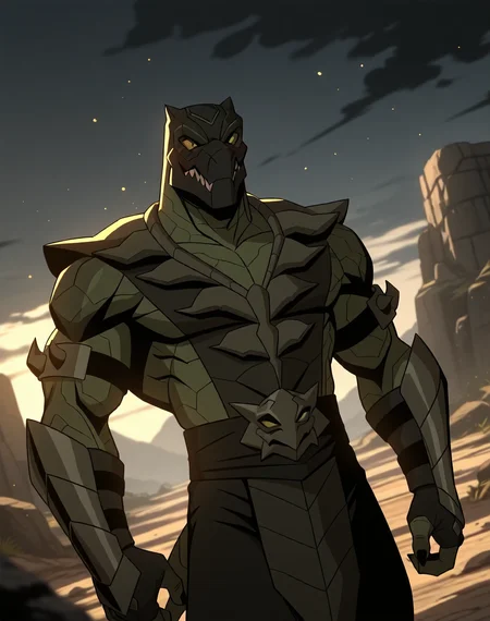 <lora:Reptile_(Mortal_Kombat_Legends_Scorpion's_Revenge)_(Illustrious)_(AD):1> Reptile_MK, muscular, Mortal Kombat, 
dutch angle, exterior, monumental architecture, wasteland, dark night sky with black clouds, mountains, ancient Asian stone ruins, 
male focus, gradient coloring, villain, cowboy shot, 
BREAK very awe, aesthetically pleasing, masterpiece, best quality, amazing quality, very aesthetic, perfect depth of field shot, in'ei, source_furry, furry_art, 
Smooth Quality, lazympos, IllustQualXL_Pos,