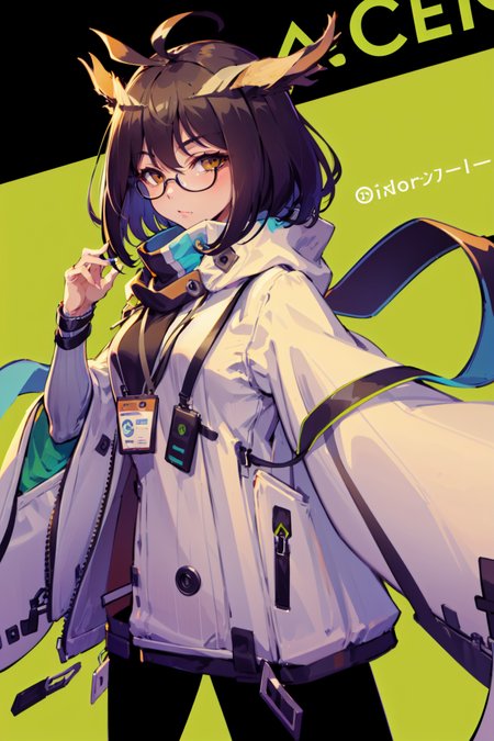 silence, 1girl, solo, scarf, looking at viewer, ahoge, green background, official alternate costume, simple background <lora:silence-000008:1>