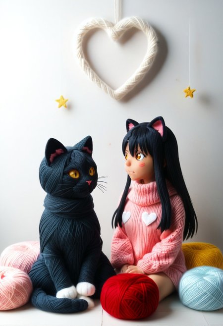 two yarn nagatoro cosplay cat starry silhouette, heart nebula, yrnwrld,