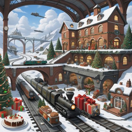 On the grownd in the livingroom [train station, bridge, window, science fiction, traditional media, motor vehicle, day, vehicle focus, road, gift, railway, christmas, food, cloud, box, cake, fireplace, plant, weapon, snow]