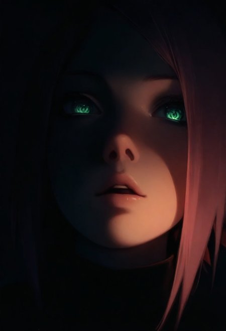 1girl, Sakura Haruno (Naruto), solo, dark, light, masterpiece, best quality, very aesthetic, close up,  parted lips