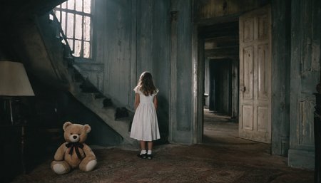 photograph fflixdcenv, scenery, no humans, original, window, ruins, indoors, door, sunlight, stairs, photoshop (medium), day, 3d, building
 <lora:fflixdcenv-000013:0.7>
1girl, 20 years old, wearing a white dress while she holds a toy bear on her arms, spooky, horror, 50mm . cinematic 4k epic detailed 4k epic detailed photograph shot on kodak detailed cinematic hbo dark moody, 35mm photo, grainy, vignette, vintage, Kodachrome, Lomography, stained, highly detailed, found footage