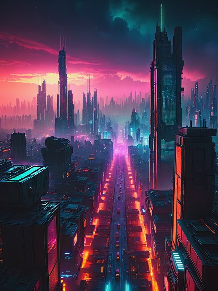 long view through sci-fi city, art inspired by matrix and Blade runner movie, cityscape high in the skies, dense dystopian atmospheric haze, neon light,  <lora:add-detail-xl:0.8>
