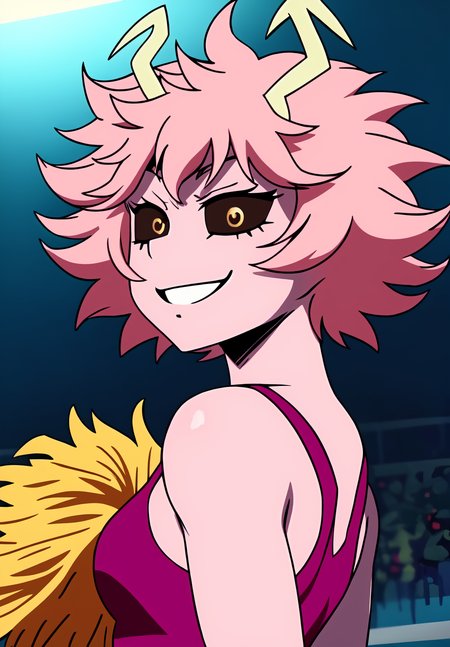 <lora:mina_ashidov2:0.8>, mina_ashido, (masterpiece, best quality,perfect lighting), 1girl, solo, smirk, strike a pose, portrait, orange cheerleader, from side, looking at viewer, colored skin,