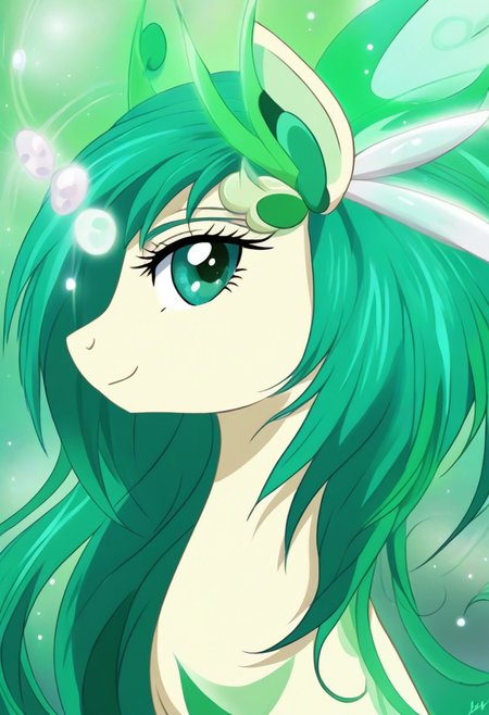 detailed background, green hair,, shiny skin,green eyes,<lora:curemint.pony:1>, curemint, solo,