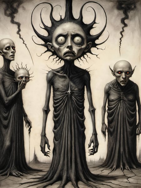 (((black charcoal sketch))),Surreal horror style by Pawel Kuczynski and grim grimsley and Pär Olofsson,surreal abstract art,the thef of dreams,crazed demonic realm of madness,weirdcore,depth of field,unsettling,asymmetric abnormalities,surreal masterpiece,insanely detailed,insane imagination illustrated,sharp focus,creepy,never before seen art of an evil mastermind,demented dream