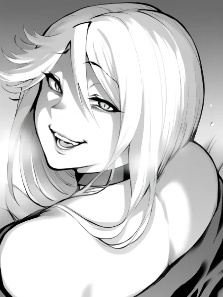 masterpiece, best quality,amazing quality, solo female, solo focus,
 <lora:パラダイスヘル_Manga_Character_Illustrious:1>,mangafemale1, monochrome, greyscale, hair between eyes, long hair, choker, swept bangs, evil smile, 1girl, looking back at viewer, male pov, vaginal sex, sex,