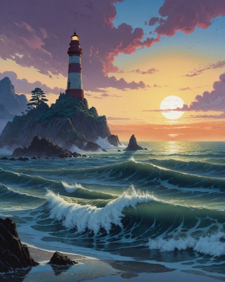 ethereal fantasy concept art of  anime artwork Hiroshi Yoshida (woodblock seascapes), frozen brash ice slurry, volcanic sunset purple afterglow, fish schooling shadows, glitter path sun track, siren song bioluminescence,,phantom lighthouse deceptions luring ships onto razor rock illusion shores through hypnotic beam patterns maintained by siren song engineers, Renaissance style, Realistic, perspective, light and shadow, religious or mythological themes, highly detailed,,
<lora:iLLMythG0thicL1nes:0.5> G0thicL1nes,
<lora:extremely_detailed:0.7> extremely detailed ,
<lora:add-detail-xl:0.7>,
<lora:softdigital2x2:0.15>,
<lora:EpicF4nta5yXL:0.3>, . anime style, key visual, vibrant, studio anime,  highly detailed . magnificent, celestial, ethereal, painterly, epic, majestic, magical, fantasy art, cover art, dreamy