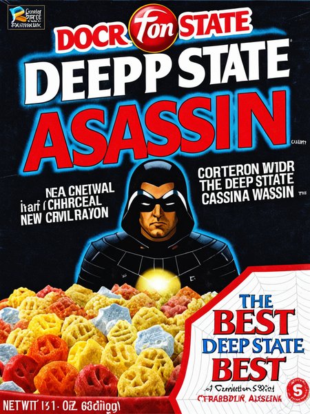 Deep State Assassin, "The best" <lora:cereal_box_sdxl_v1:1>