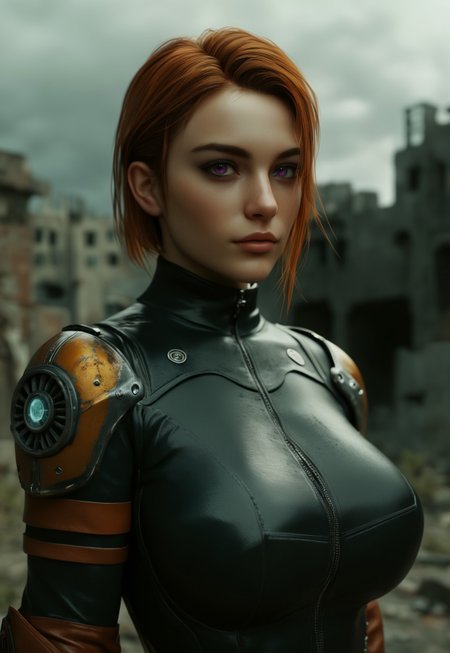 safe_pos, beautiful, aesthetic, high detailed, masterpiece, high contrast, dark background,  girl, orange hair, bobcut, purple eyes, big breast, Unreal engine 5, 3d render, tactical armor, blurr, blurry suit
(((post-apocalyptic city ruin, light blue ocean, green cloudy sky))) score_9, score_8_up, score_7_up, score_6_up, source_cartoon, rating_explicit, Expressiveh, (((upper body, full clothed)))
 (8k uhd:1,4)
 <lora:Dynamic Poses:1>
 <lora:detailed_notrigger:1>