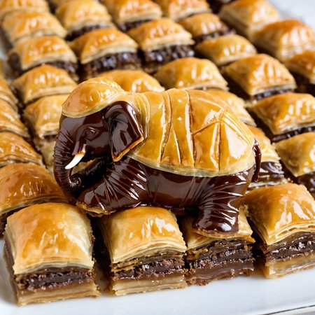 elephant made of baklava, chocolate_baklava,