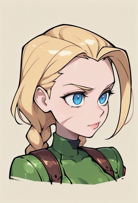 {{masterpiece,best quality,amazing quality,absurdres}}, {{flat shading, cel shading}}, 
BREAK
1girl, solo, simple background, portrait, upper body, cammy white