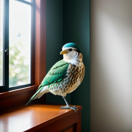 RAW photo, absurdres, high quality, photorealistic,
bird looking at viewer, indoors, window, sunlight,
8k uhd, dslr, film grain, Fujifilm XT3, 20 megapixel, detailed, sharp focus,