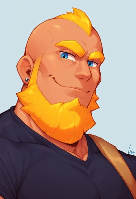 score_9, score_8_up, score_7_up, score_6_up, score_5_up, score_4_up, rating_questionable <lora:gomtang_style_1:1, <lora:add-detail-xl:1.5>, Bright Blonde Bald, Closeup, Low Angle Half Body From Below, (In The School/School Background, School Gym, School Scenery), 1boy, {Strong Triangular Jawline}, bodybuilding, {massive pectoral}, {beefy muscle}, Tall, Goliath, Rugged Features, Chiseled Features, Mature Male, 40-Year Old Man, {Thick Bright Yellow Eyebrows}, PE Teacher Shirt Outfit, Blue Eyes, Brawl Stars Style, Saying Hi, Closed Mouth Smile, Highlights, {very long big epic beard, <lora:Cruz'sBeardedMan:0.7>