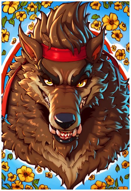 score_9, score_8_up, score_7_up, best quality, highres, 1boy, solo, dire, fortnite, werewolf, furry, brown fur, yellow eyes, headband, seductive, flower field, detailed background, looking at viewer, <lora:Dire_Fortnite:1>, hdr